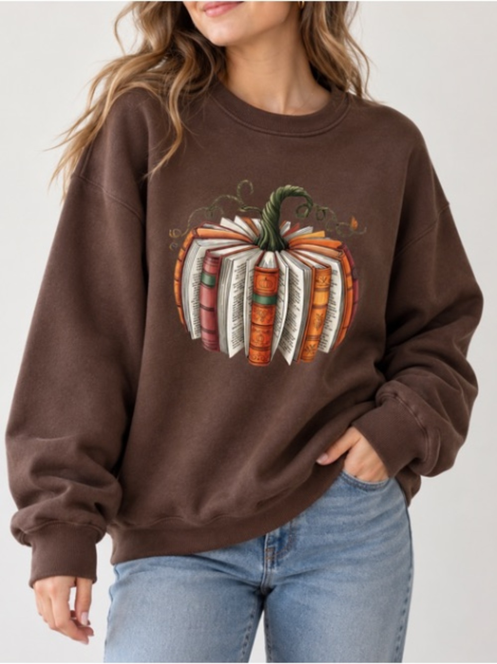 Book-Pumpkin Halloween Graphic Sweatshirt, Thanksgiving Book Reader Sweatshirt